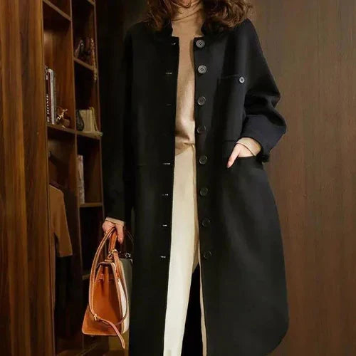 Women's Button-Front Long Jacket with Pockets