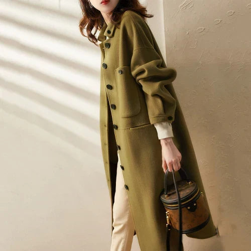 Women's Button-Front Long Jacket with Pockets
