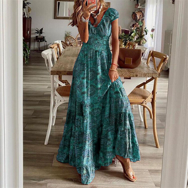 Women's Elegant Boho Maxi Dress - Flattering Long Design