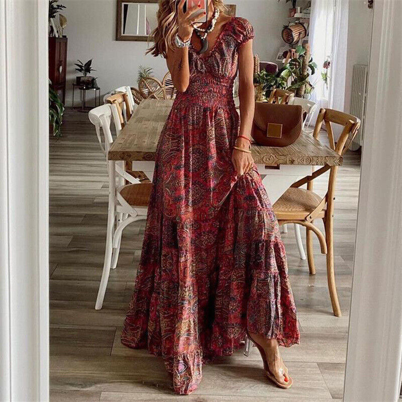 Women's Elegant Boho Maxi Dress - Flattering Long Design