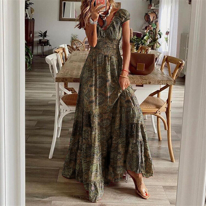 Women's Elegant Boho Maxi Dress - Flattering Long Design