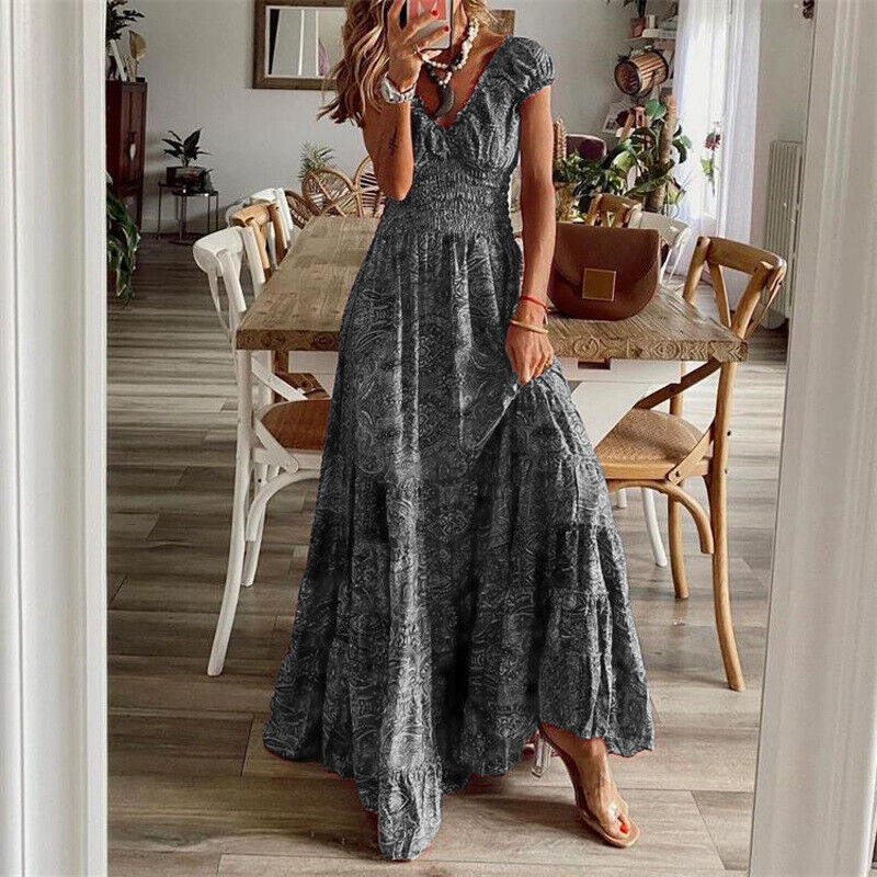 Women's Elegant Boho Maxi Dress - Flattering Long Design
