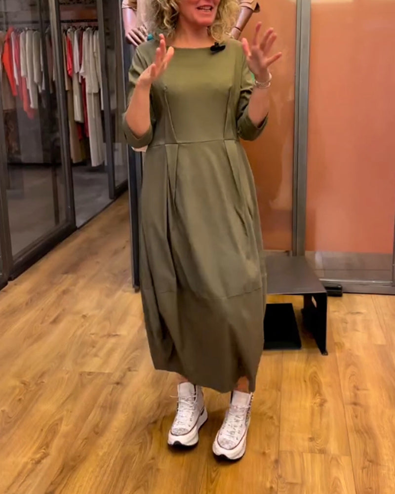 Ladies Dress with Round Neck and 3/4 Sleeves – Tailored Fit