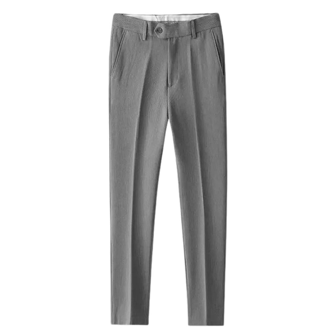 Emma & Rose Manhattan Ruben™ smart casual pants in beige with a tailored fit and belt loops, displayed on a model.