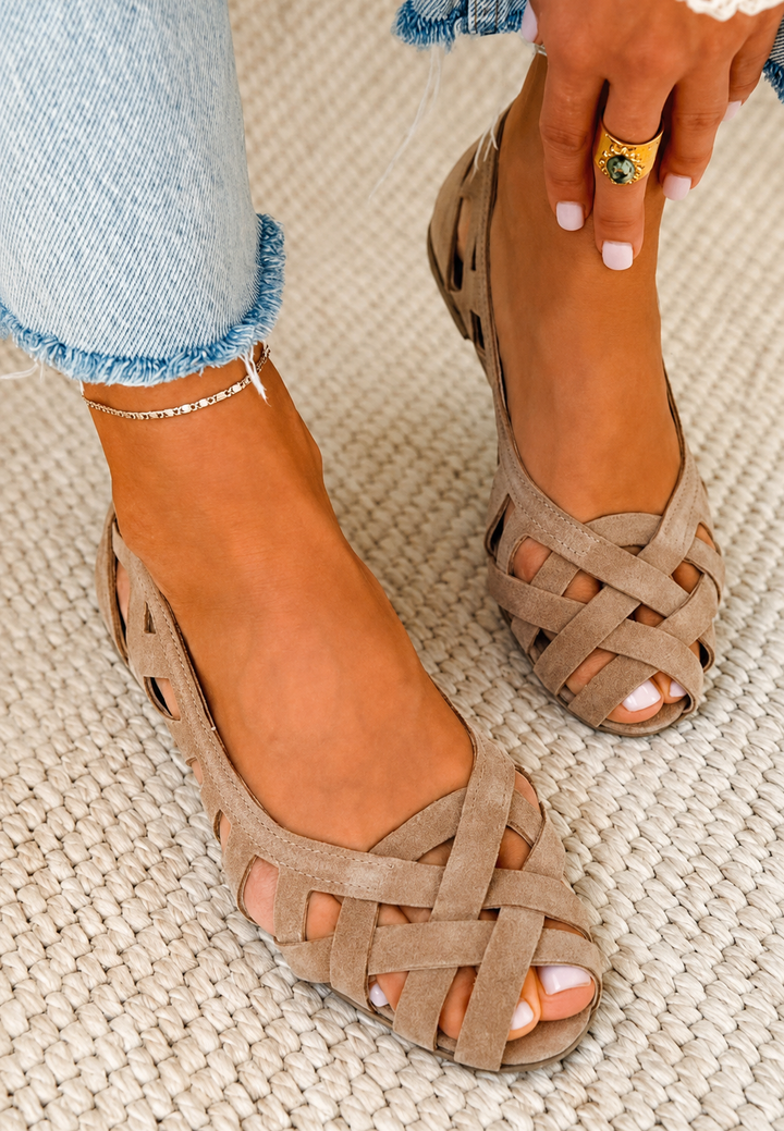 Women's Flat Orthopedic Sandals with Interwoven Straps - Anke