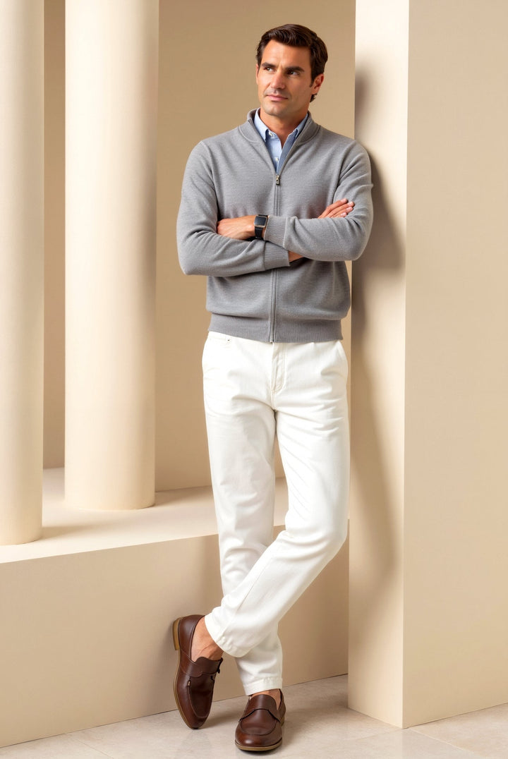 Nicolas - Refined Zipped Cardigan with High Collar