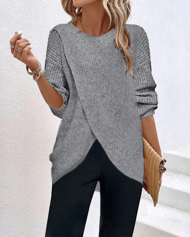 Florence - Plain Knit Sweater with Round Neck