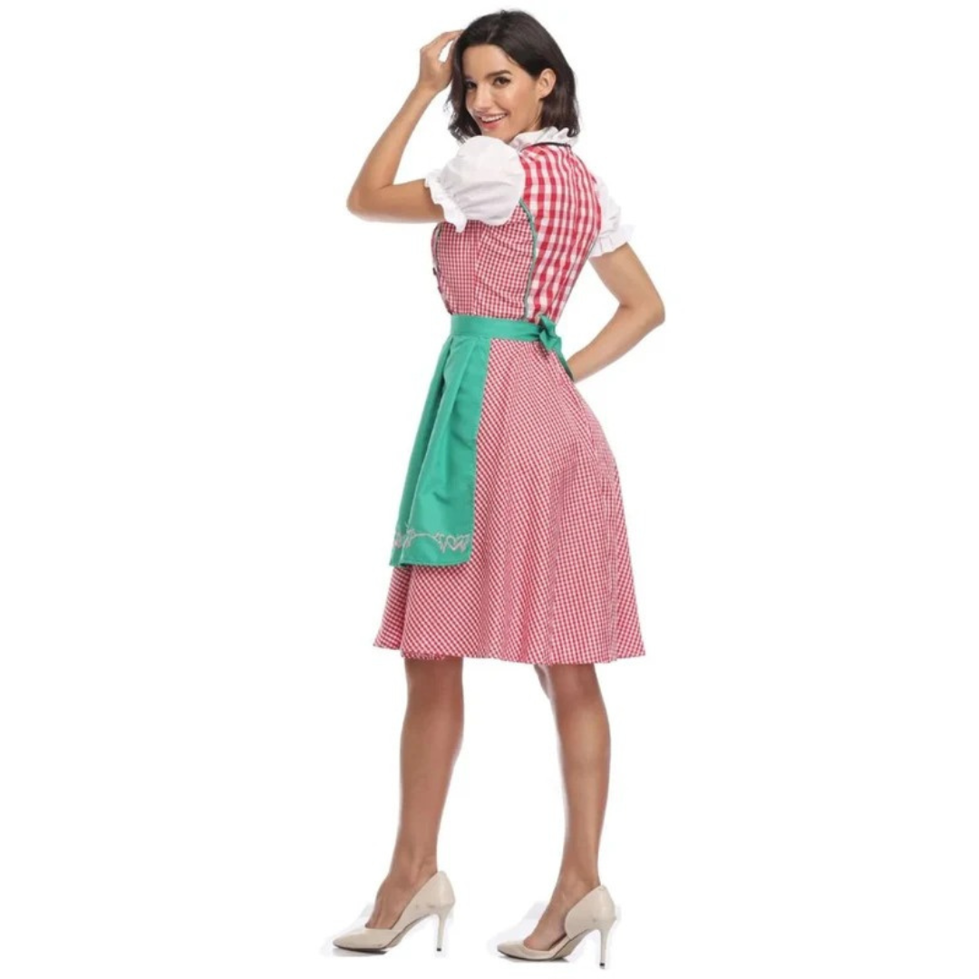 Women's checked dress with lace-up bodice and apron, Oktoberfest midi, view 10 - Elena Harper