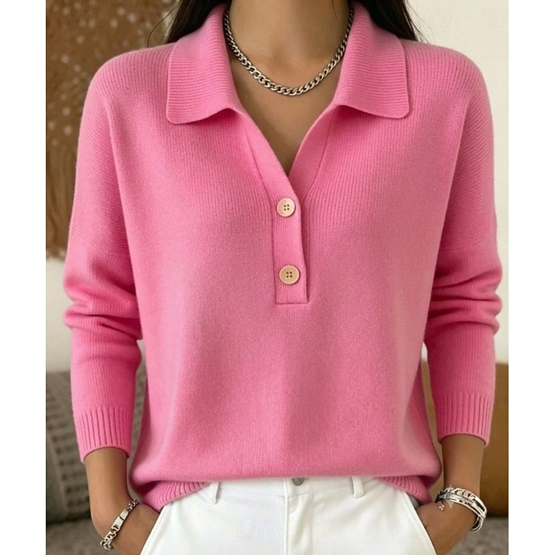 Women's Buttoned Sweater with Refined Collar - Chic and Comfortable