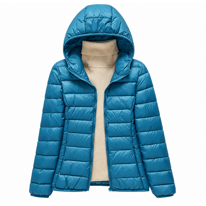 Women's Quilted Jacket with Hood - Lightweight Foldable Puffer