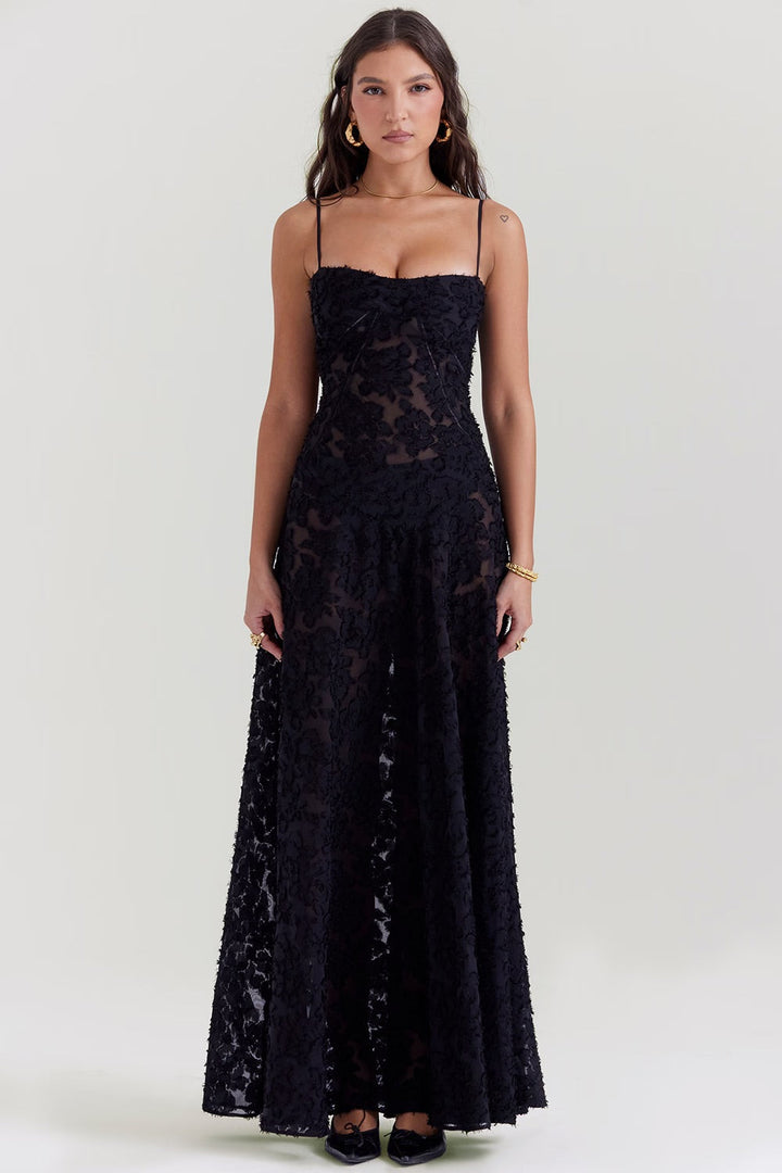 Long Lace Dress with Shiny Fabric | Ideal for Spring and Summer