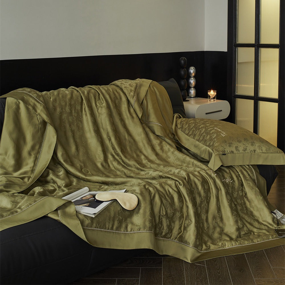 Silky-Sheen Jacquard Satin Throw Blanket and Pillowcase
