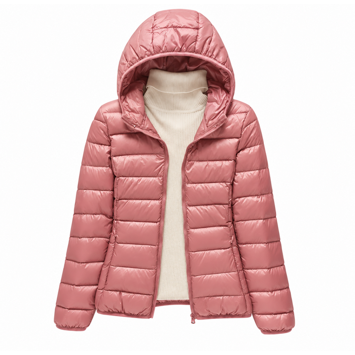 Women's Quilted Jacket with Hood - Lightweight Foldable Puffer