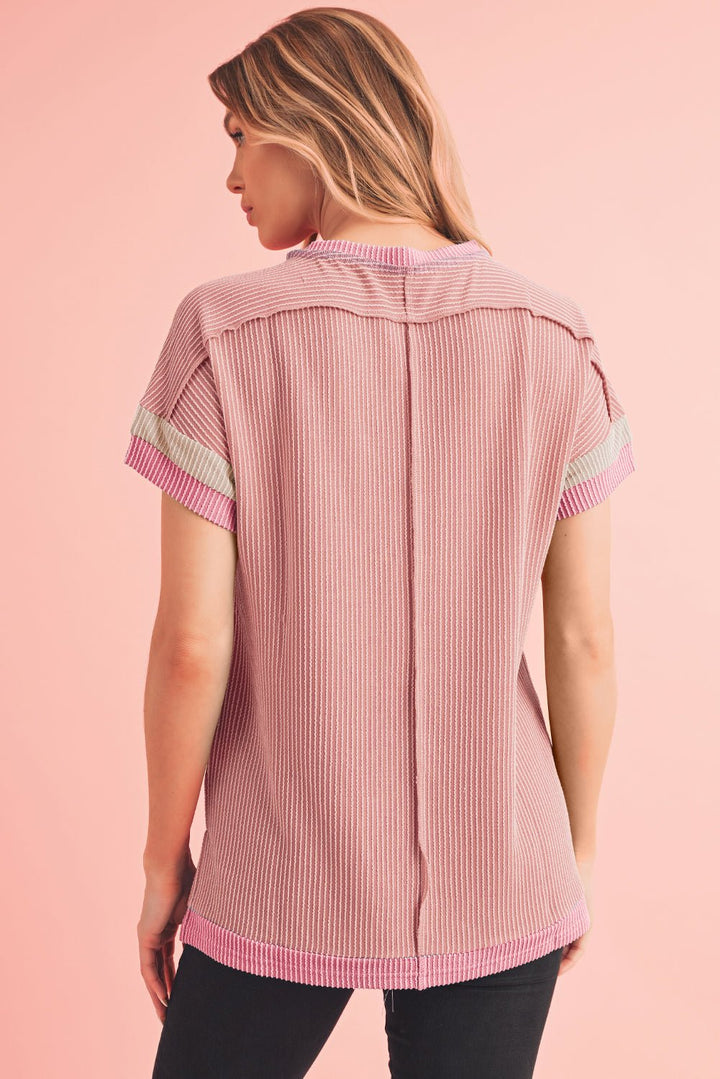 Sky Blue Textured Colorblock Round Neck T Shirt