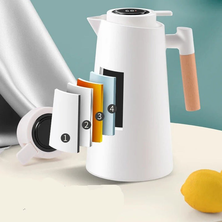 Smart Insulated Thermos Jug with Digital Temperature Display & Wooden Handle