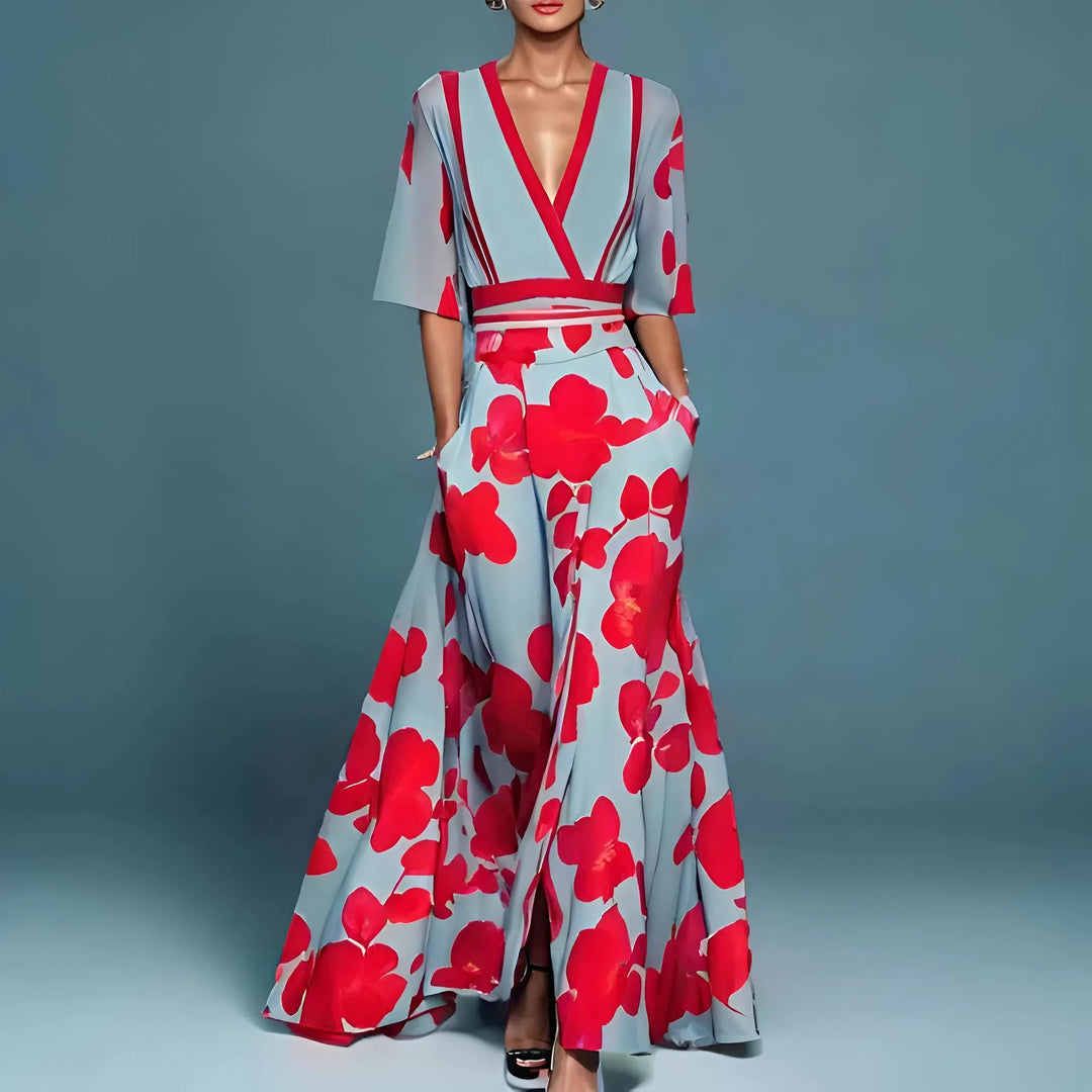 FLOWER DRESS WITH V-NECK FOR WOMEN