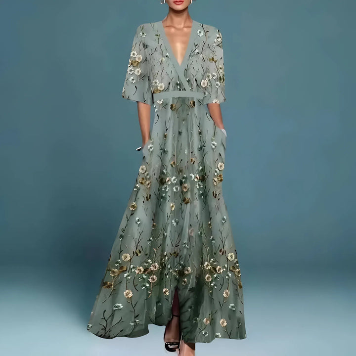 FLOWER DRESS WITH V-NECK FOR WOMEN