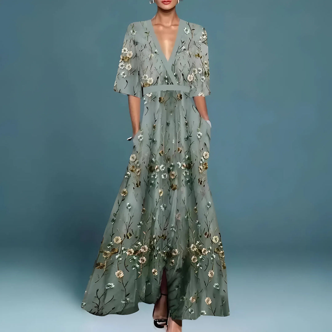 FLOWER DRESS WITH V-NECK FOR WOMEN