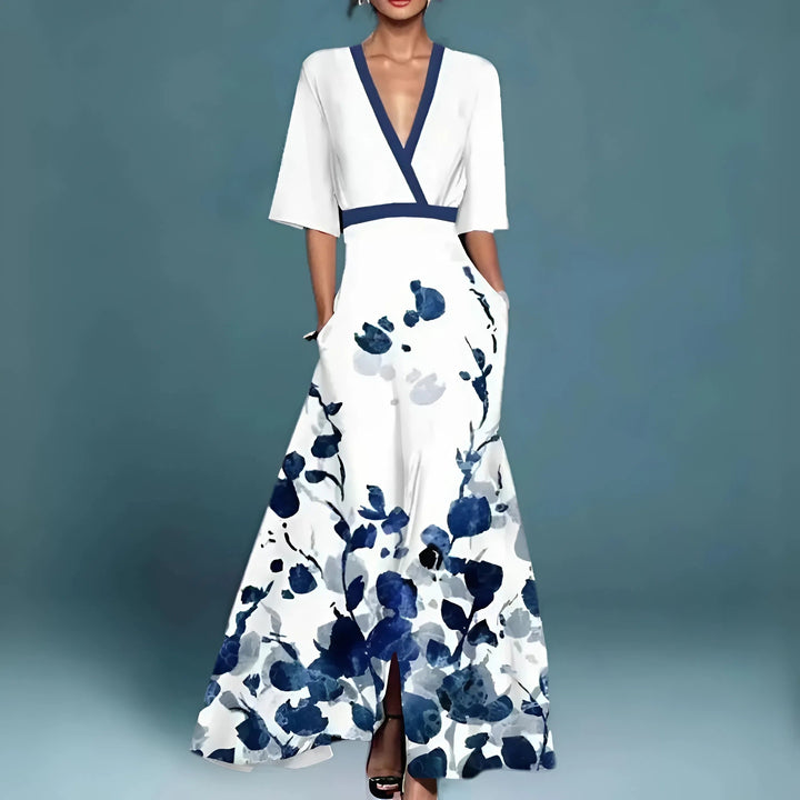 FLOWER DRESS WITH V-NECK FOR WOMEN