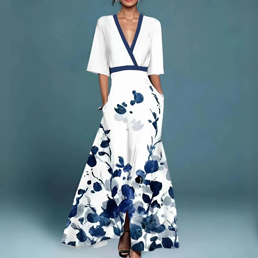 FLOWER DRESS WITH V-NECK FOR WOMEN