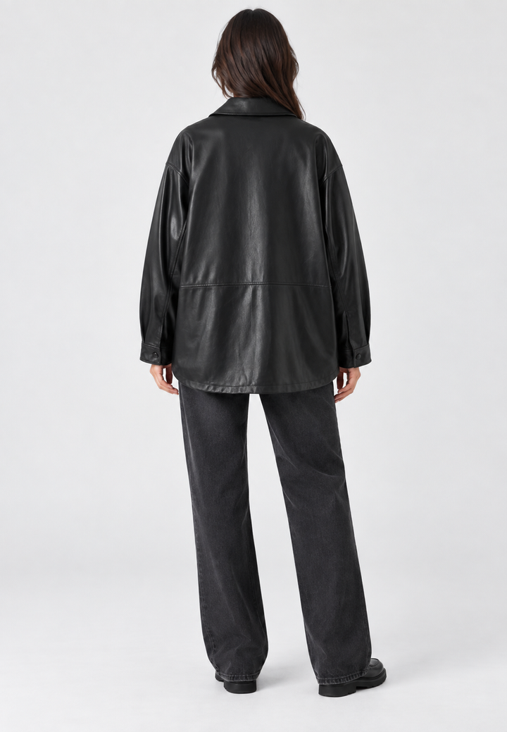 Oversized Faux Leather Jacket with Pockets - Thaïs