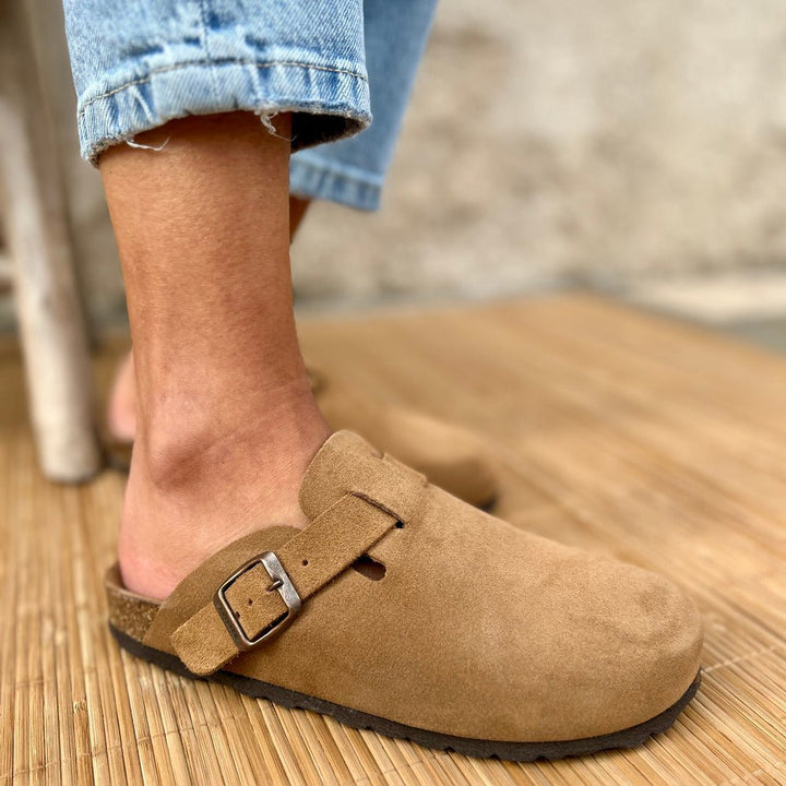 Solal – Women's Suede Mules with Comfortable Cork and Leather Sole