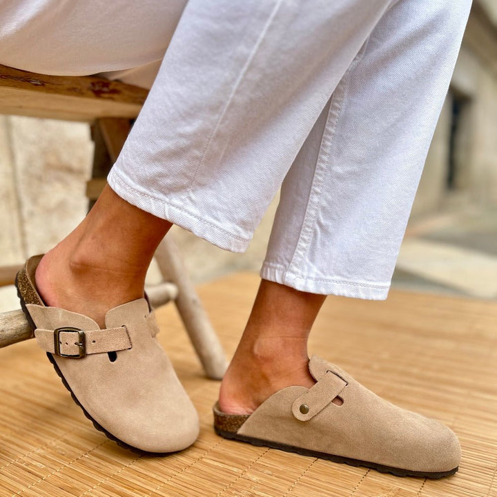 Solal – Women's Suede Mules with Comfortable Cork and Leather Sole