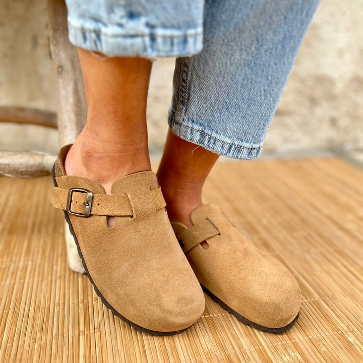 Solal – Women's Suede Mules with Comfortable Cork and Leather Sole