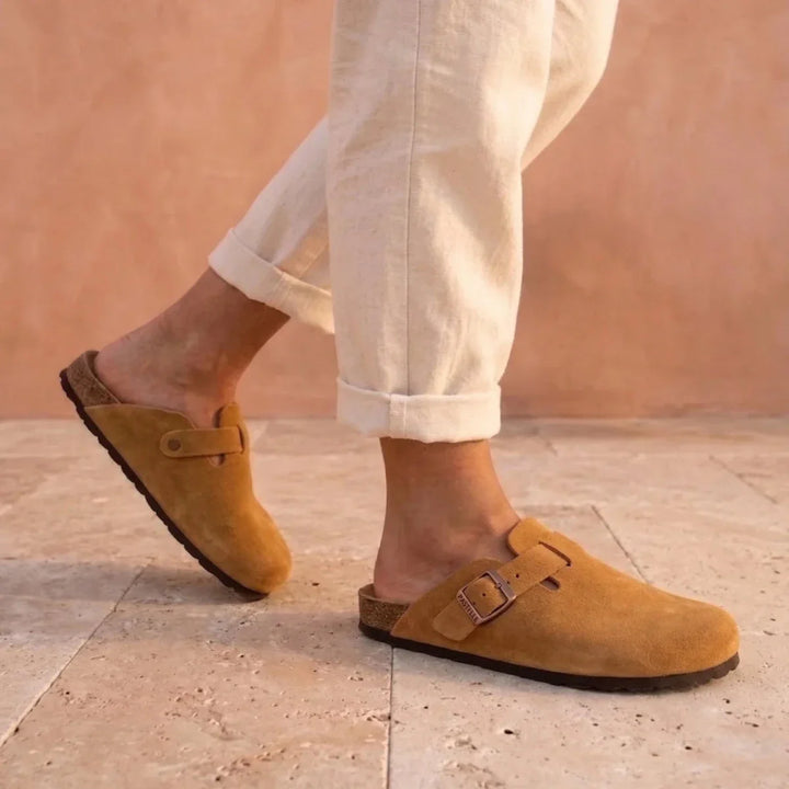 Solal – Women's Suede Mules with Comfortable Cork and Leather Sole
