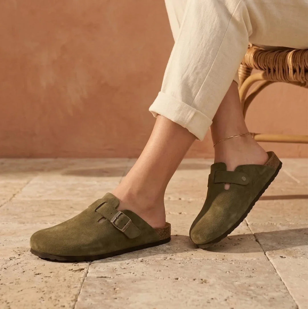 Solal – Women's Suede Mules with Comfortable Cork and Leather Sole