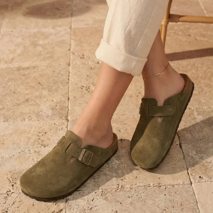 Solal – Women's Suede Mules with Comfortable Cork and Leather Sole