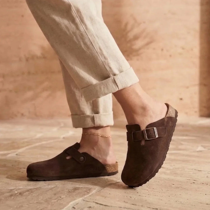 Solal – Women's Suede Mules with Comfortable Cork and Leather Sole