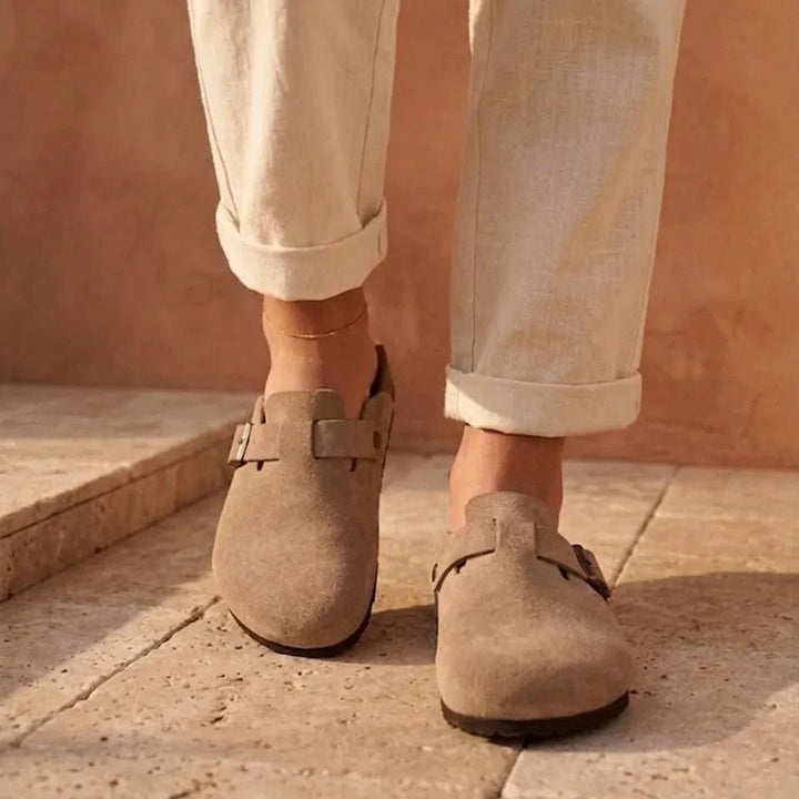 Solal – Women's Suede Mules with Comfortable Cork and Leather Sole