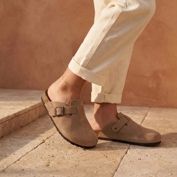 Solal – Women's Suede Mules with Comfortable Cork and Leather Sole