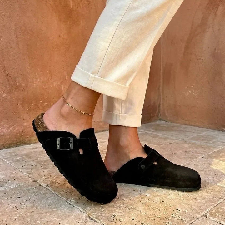Solal – Women's Suede Mules with Comfortable Cork and Leather Sole