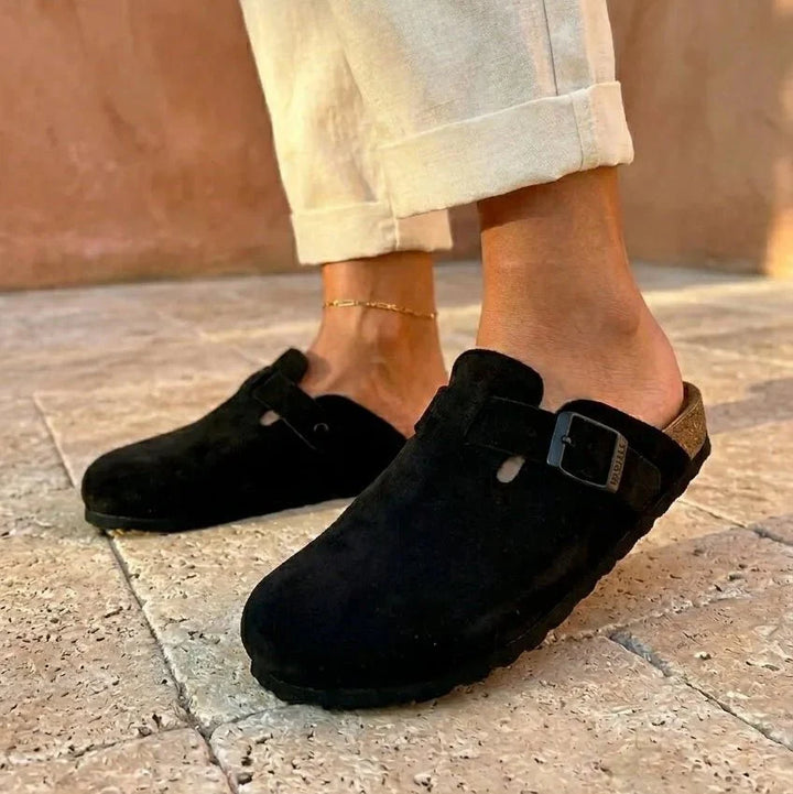 Solal – Women's Suede Mules with Comfortable Cork and Leather Sole