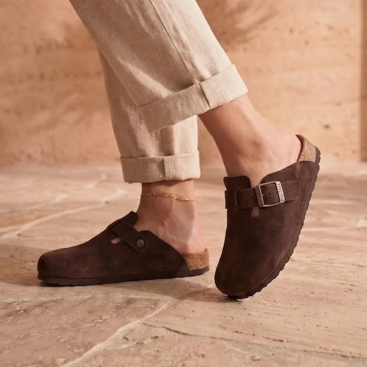 Solal – Women's Suede Mules with Comfortable Cork and Leather Sole