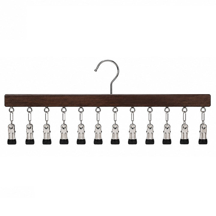 Space-Saving Wooden Multi-Clip Clothes Hanger with 12 Clips