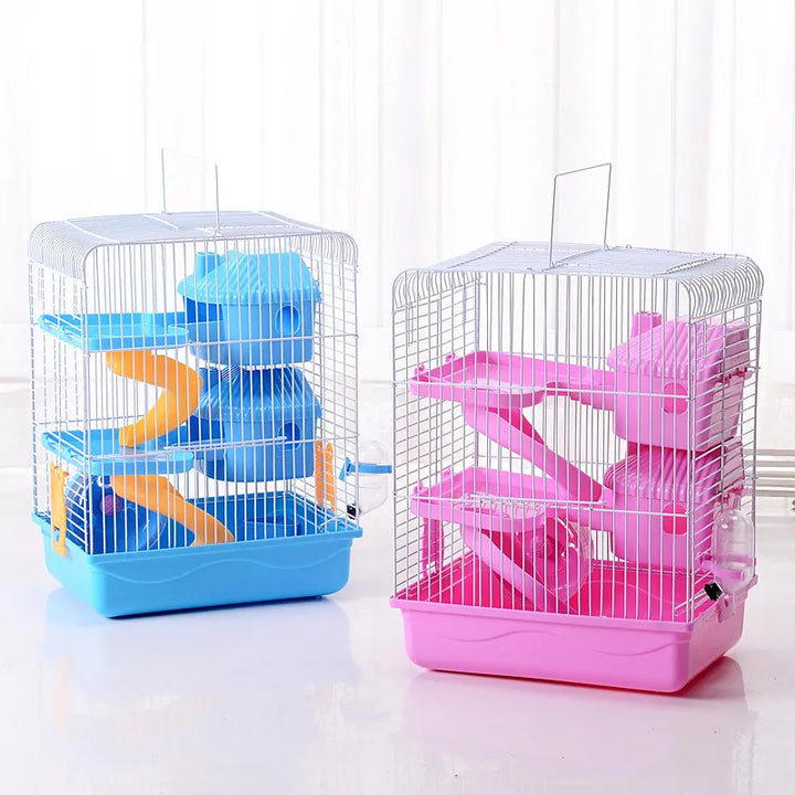 Spacious Hamster Cage for Small Rodents with Shelves & Bottle