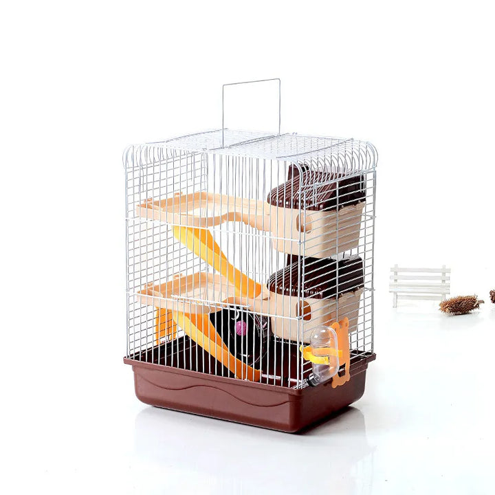 Spacious Hamster Cage for Small Rodents with Shelves & Bottle