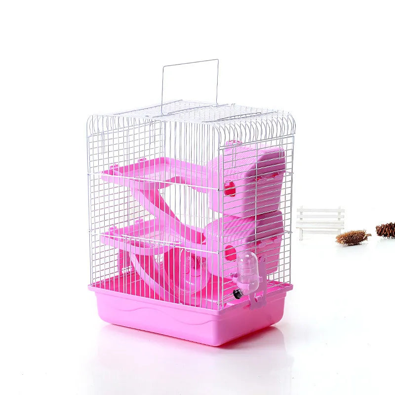 Spacious Hamster Cage for Small Rodents with Shelves & Bottle