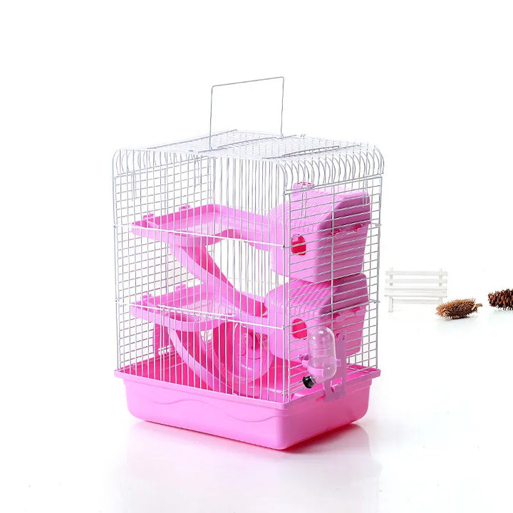Spacious Hamster Cage for Small Rodents with Shelves & Bottle