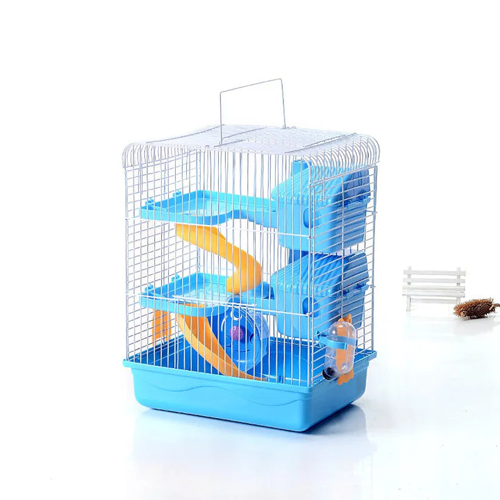 Spacious Hamster Cage for Small Rodents with Shelves & Bottle