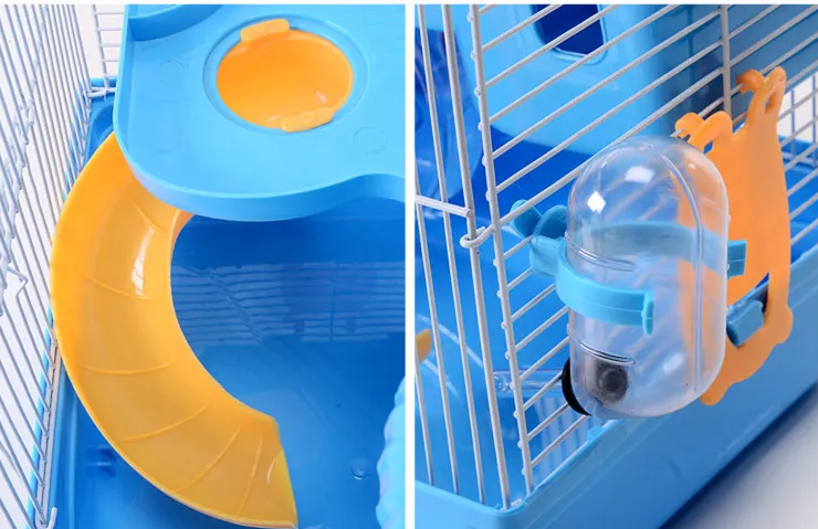 Spacious Hamster Cage for Small Rodents with Shelves & Bottle