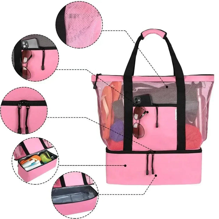 Spacious Waterproof Tote Bag with Stable Base and Open Mesh Design