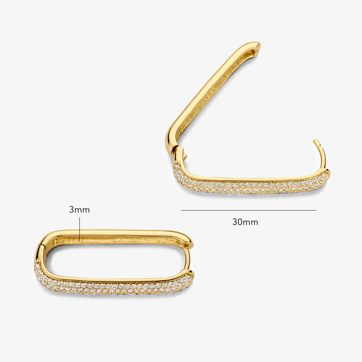 Pavé-shaped earrings with large icon 16k Gold, view 6 - Elena Harper