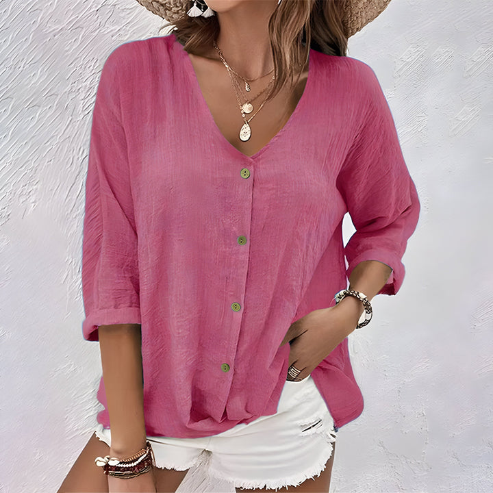 Juliana | Women's Button Front V Neck Casual Top