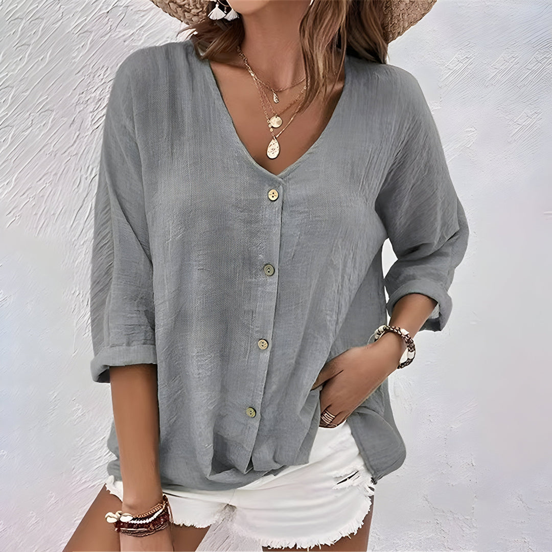 Juliana | Women's Button Front V Neck Casual Top