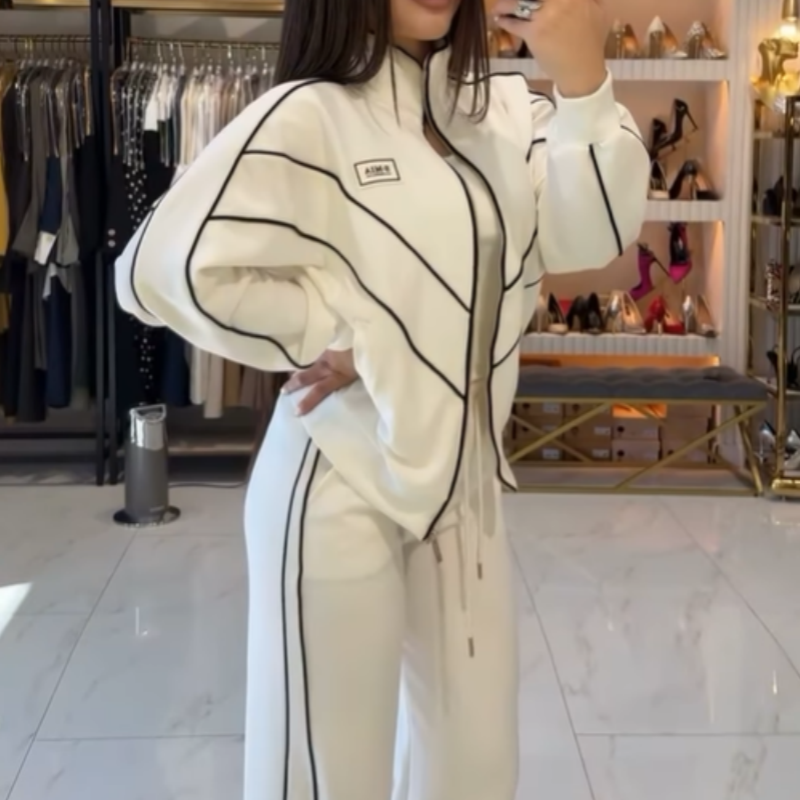 Gisselle Striped Turtleneck Top & Wide Leg Pants Set, view 2 - Elena Harper