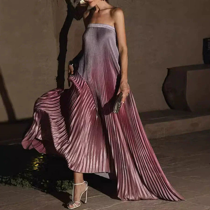 Glenda Ombre Strapless Pleated Dress, view 6 - Elena Harper